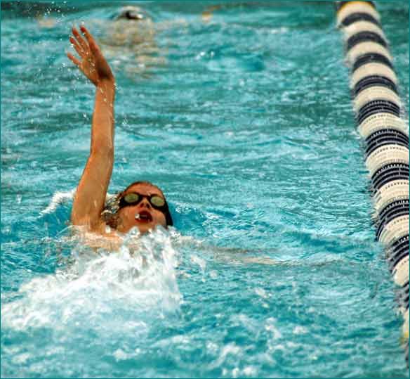 Dale Hawkins practice his backstroke